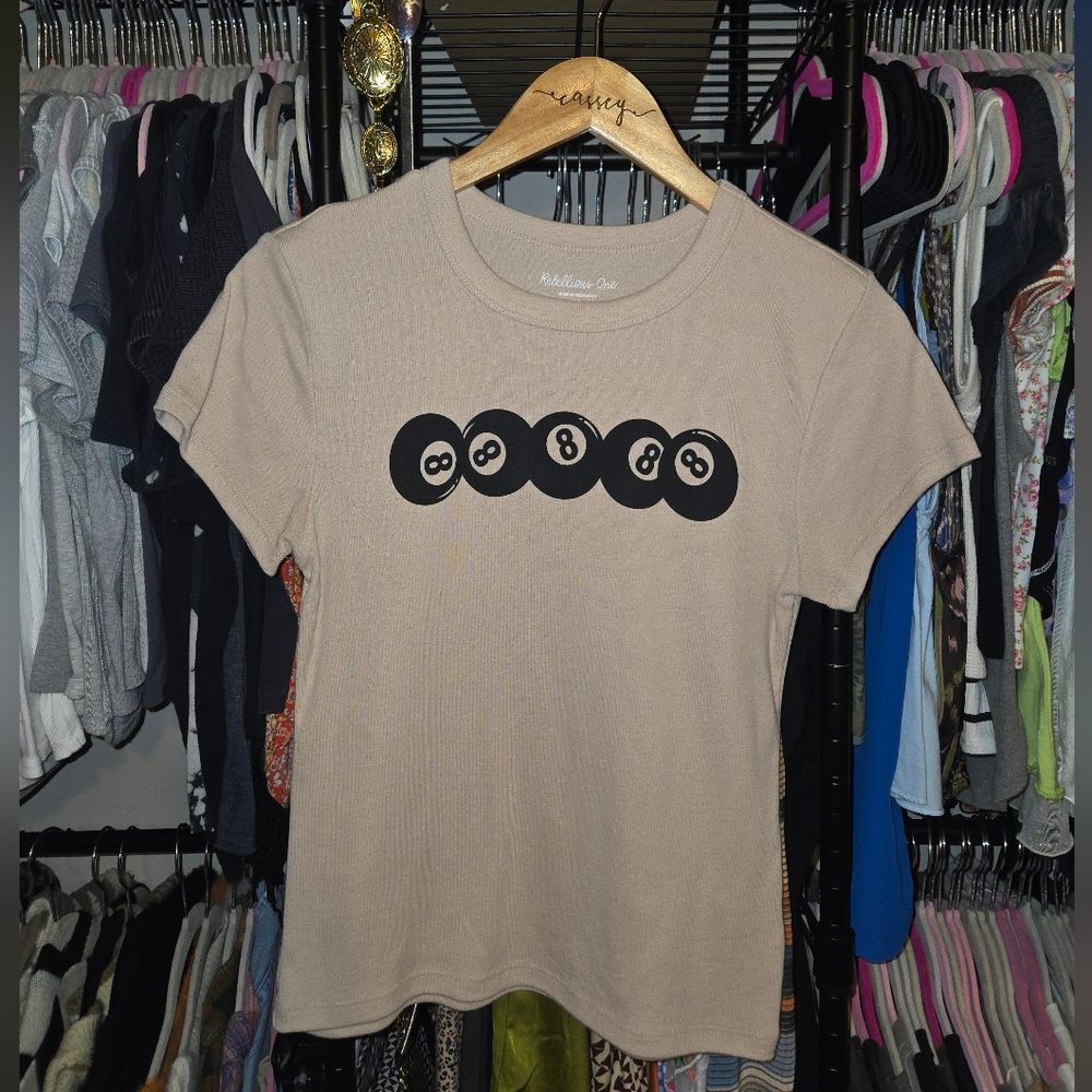 Rebellious One Beige 8-Ball Graphic Tee